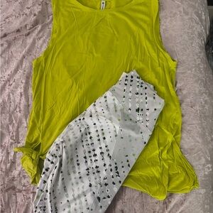 Bright Yellow Tank Top and Patterned Leggings Set